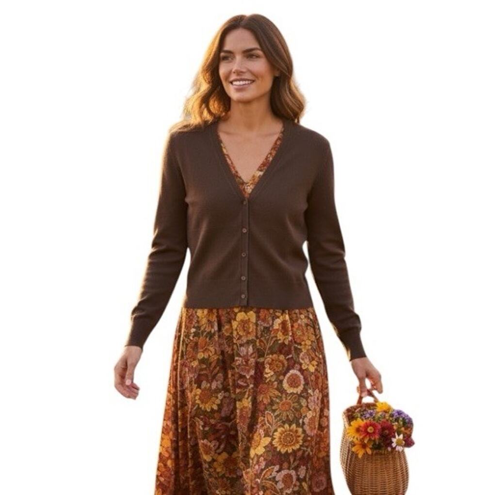 Talbots Women's Cardigan Sweater Petite Small Brown Silk Blend P Button Front